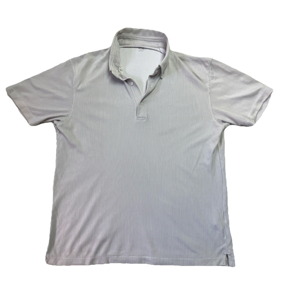 Uniqlo Men's Striped Polo Shirt Light Gray White XL Short Sleeve Breathable